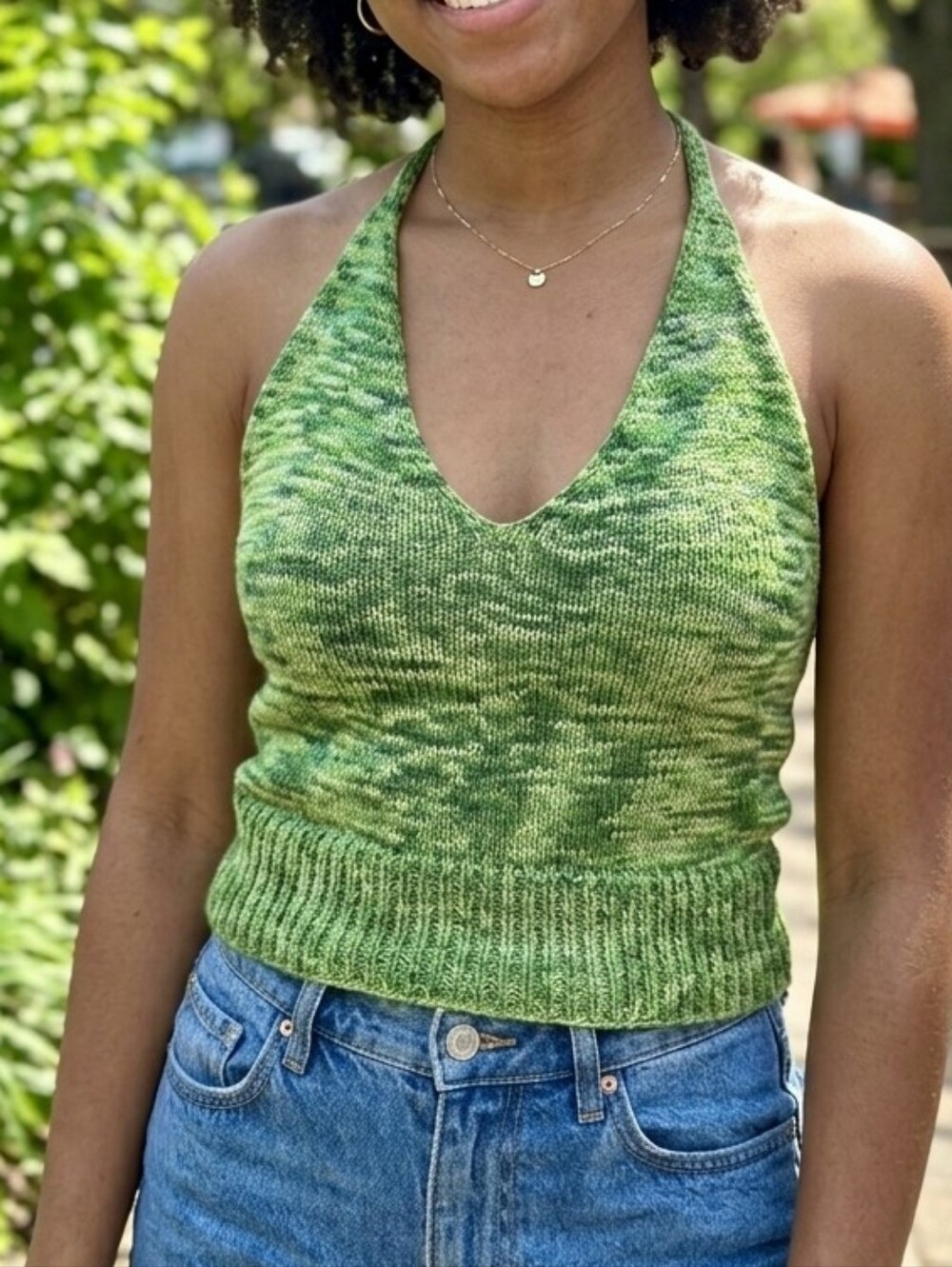 Green Halter Knit Top w Open Back Style Size Medium